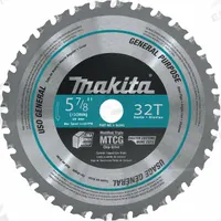 MAKITA Circular Saw Blade: 5 7/8 in Blade Dia., 32 Teeth, 0.06 in Cut Wd, 5/8 in Arbor Size, Carbide (MPN A-96095). Key specifications — attr1116119: MAKITA; attr1145631: Ferrous Metals.