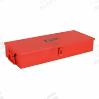 PROTO Tool Box: 20 1/8 in W 15 3/16 in D 5 1/2 in H, Steel, Red, Hinged Lid, Padlock, 1 Compartments (MPN J5695R). Key specifications — attr1116905: Red; attr1116917: Hinged; attr1116946: PROTO; attr1116904: Padlock.