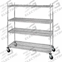 METRO Wire Shelving Unit: 60 in x 24 in x 69 in, Dry, Split Sleeve, 4 Shelves, Silver (MPN 4W657). Key specifications — attr15738: Silver; attr15739: (4) Posts; attr14157: Chrome; attr14150: Dry; attr14159: Round; attr5304: 4; attr14155: (2) Swivel with Brakes; attr14158: Steel.