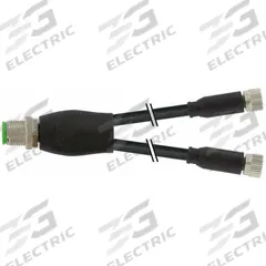 MURRELEKTRONIK Cordset: M12 Male Straight X (2) M8 Female Straight, PUR, Black, 3 m Cable Lg (MPN 7000-40821-6300300). Key specifications — Cable Jacket Color: Black; IP Rating: IP67; Wire Size: 0.25 sq mm; Brand: MURRELEKTRONIK.