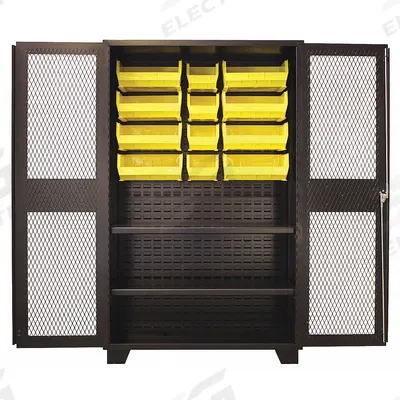 JAMCO Bin Cabinet: 48 in x 24 in 78 in, 2 Shelves, 12 Bins, Yellow, Ventilated - Ventilated Bin Cabinets with Shelves