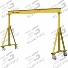 CALDWELL Portable Gantry Crane: Adj Span, Fixed Ht, 8,000 lb Load Capacity, Steel, 15 ft (MPN H90-4-14/14). Key specifications — Rotating Legs: No; Brand: CALDWELL; Height Adjustability: Fixed Height; Mobility Under Load: Mobile.