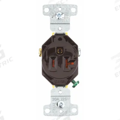 BRYANT Receptacle: Single, 5-20, Brown, 125V AC, 20 A, 2 Pole / 3 Wire (MPN BRYRR201) - General Purpose Receptacles