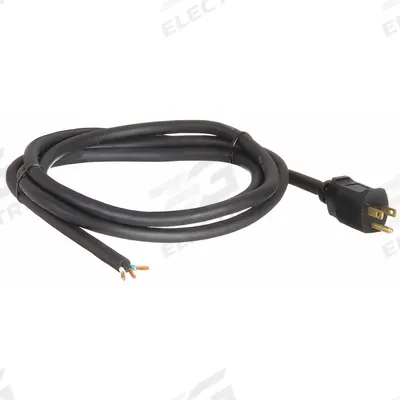 APPROVED VENDOR Power Cord: 8 ft Lg, 3/12, 5-15P Plug, Bare Wire Receptacle, SJO, Rubber - General Purpose Power Cords
