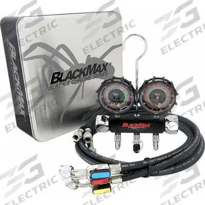 BLACKMAX Manifold Gauge Set: 2 Valves, 3 Hoses, 3 1/8 in Gauge - Analog Manifold Gauge Kits