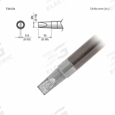HAKKO Soldering Tip: T39 Series, Chisel, 4 mm W - T39 Series Soldering Tips