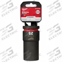 MILWAUKEE Deep Impact Socket: 3/4 in Drive Size, Metric, 25 mm Socket Size, 6-Point, Deep, Friction (MPN 49-66-6400). Key specifications — attr1215501: MILWAUKEE; attr1215515: Black Phosphate; attr1215518: 25 mm.