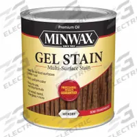 MINWAX Wood Stain: Wood Stain, Interior, Oil, 1 qt Container Size, Fiberglass/Metal/PVC/Wood, Minwax (MPN 661000000). Key specifications — Brand: MINWAX; Transparency: Semi-Transparent; Use Location: Interior; Sub-Brand: Minwax; Color: Hickory.