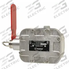 APPLETON ELECTRIC Emergency Cable Pull Switch: AFUX Series, Left Pull Cord, 25 lb Pull Force (MPN AFUX0333-60). Key specifications — Case Material: Cast Aluminum; Horsepower: 1 HP @ 240V AC; IP Rating: Not Rated; Reset: Actuator; Indicator: Flag Arm; Wiring Entry: Conduit; Manufacturer Part Number: AFUX0333-60; Action: Maintained.