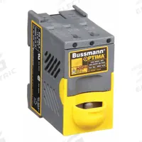 BUSSMANN Fuse Block: Finger-Safe, 3 Pole, 600 V AC, DIN Rail/Panel Mounting, Box Lug Termination (MPN OPM-1038). Key specifications — Brand: BUSSMANN.