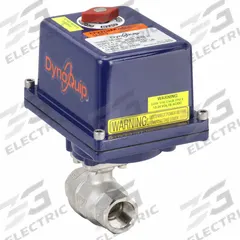 DYNAQUIP CONTROLS Electrically Actuated Two-Way Ball Valve: 3/4 in, Stainless Steel, FNPT x FNPT (MPN E2S24AJE23H). Key specifications — Included Mounting: ISO 5211 Actuator Mounting Pad; Brand: DYNAQUIP CONTROLS; Actuator Features: Position Indicator.