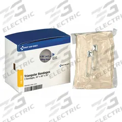 FIRST AID ONLY Triangular Bandage: 40 in Short Side Lg, 56 in Long Side Lg, 2 Pins Included, 2 PK (MPN FAE-5100). Key specifications — Manufacturer Part Number: FAE-5100; Brand: FIRST AID ONLY.