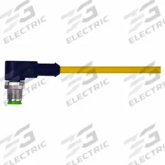Cordset: M12 Male Right Angle X Bare Wire, 5 Pins, Yellow, PVC, 10 m Cable Lg, 4 A Max Current (A) (MPN 7000-12121-0151000). Key specifications — Cable Jacket Color: Yellow; End 1 Gender: Male; End 1 Mounting Orientation: Right Angle; End 2 Connection Type: Bare Wire; IP Rating: IP66K; Brand: MURRELEKTRONIK; Wire Size: 22 AWG; Cable Jacket Material: PVC.