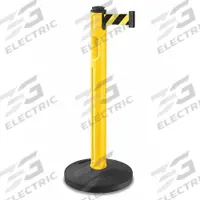 LAVI Barrier Post with Belt: Black/Yellow, Diagonal Stripe, No Legend, 12 ft Belt Lg, Yellow (MPN 80-5000R/YL/SF). Key specifications — Base Material: Rubber; Belt Color: Black/Yellow; Brand: LAVI; Post Material: Plastic; Post Color: Yellow; Message: No Legend.