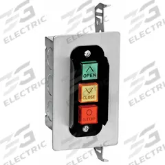 AMERICAN GARAGE DOOR SUPPLY Control Station: Open-Close-Stop, Momentary Contacts, Indoor (MPN 3BF). Key specifications — attr1070078: Single Gang Box; attr92627: 3BF; attr93592: AMERICAN GARAGE DOOR SUPPLY; attr1070071: Gate Operators; attr1070072: Momentary Contacts; attr1070073: Open-Close-Stop; attr1070075: Indoor; attr1070080: Flush Mount.