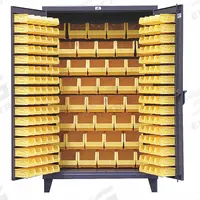 STRONG HOLD Bin Cabinet: 36 in x 24 in 78 in, 0 Shelves, 126 Bins, Yellow, Flush, 12 ga Panel, Gray (MPN 36-BB-240). Key specifications — Bin Color: Yellow; Bin HxWxD: (94) 3 in x 4-1/8 in x 7-3/8 in; Assembled: Assembled; Cabinet Style: Shelf and Bin; Brand: STRONG HOLD; Cabinet Color: Gray; Cabinet Finish: Baked Enamel; Cabinet Material: Steel.