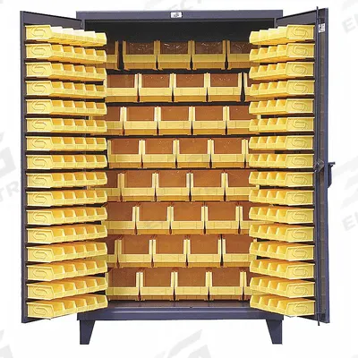 STRONG HOLD Bin Cabinet: 36 in x 24 in 78 in, 0 Shelves, 126 Bins, Yellow, Flush, 12 ga Panel - Standard Bin Cabinets