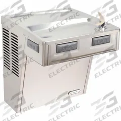 ELKAY Drinking Fountain: On-Wall, 20 5/8 in Ht, Front Pushbar/Side Pushbar, 8 gph @ 50°F, Silver (MPN EMABF8S). Key specifications — Housing Color: Silver; Brand: ELKAY; Housing Material: Stainless Steel; Housing Finish: Plain; Chilling Capacity: 8 gph @ 50°F.