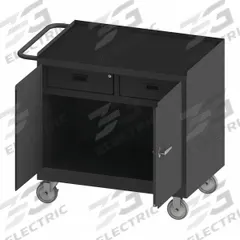 DURHAM MFG Mobile Cabinet Workbench: 36 in x 24 in, Rubber, 1,200 lb Overall Load Capacity, Gray (MPN 3116-RM-95). Key specifications — Included Components: Handle on Side; Assembly: Fully Assembled; Brand: DURHAM MFG.