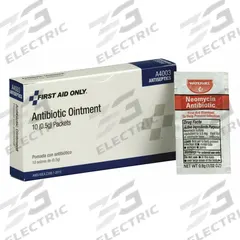 FIRST AID ONLY Topical Antibiotic Ointment: Ointment, Neomycin Sulfate, 0.9 g Size, 10 PK (MPN A4003). Key specifications — Format: Ointment; Product Type: Topical Antibiotic; Unit Package Type: Packet; Active Ingredient: Neomycin Sulfate; Manufacturer Part Number: A4003; Unitized: Unitized; Concentration: 3.5 mg; Brand: FIRST AID ONLY.