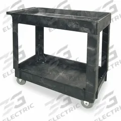 RUBBERMAID COMMERCIAL PRODUCTS Utility Cart: 500 lb, 2 Shelves, 30 in L x 16 in W Self, Black, Flat (MPN FG9T6600BLA). Key specifications — Shelf Color: Black; Brand: RUBBERMAID COMMERCIAL PRODUCTS; Caster/Wheel Configuration: (2) Rigid.