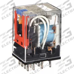 OMRON General Purpose Relay: Socket Mounted, 5 A Current Rating, 12V DC, 4PDT, 14 Pins/Terminals (MPN MY4IN-DC12(S)). Key specifications — Brand: OMRON; Base Type: Square; Mounting Style: Plug-In; Pin Shape: Round; Electrical Connection: Plug-In; Manufacturer Part Number: MY4IN-DC12(S); Operating Current: 0.8 A at 250V AC (Inductive Load); Series: MY Series.