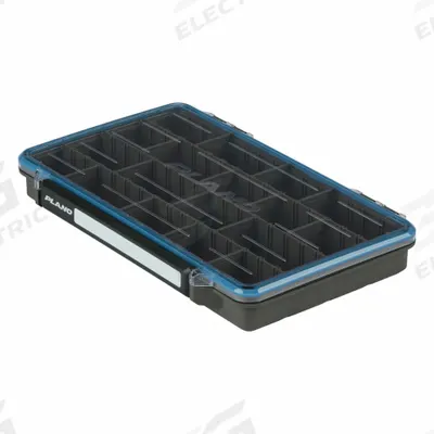 PLANO Compartment Box: 14 in x 7 1/4 in x 1 3/4 in, Black/Clear, 64 Compartments - Small Parts Compartmented Boxes with Adjustable Dividers
