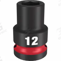 MILWAUKEE Standard Impact Socket: 1/2 in Drive Size, Metric, 12 mm Socket Size, 6-Point, Std (MPN 49-66-6244). Key specifications — attr1215501: MILWAUKEE; attr1215515: Black Phosphate; attr1215518: 12 mm.