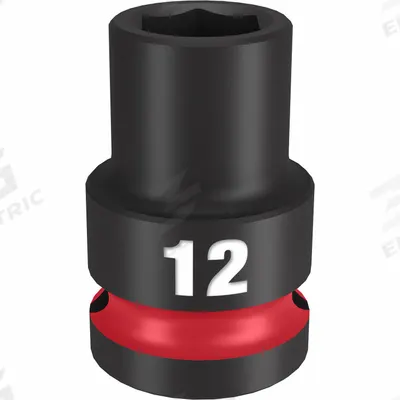 MILWAUKEE Standard Impact Socket: 1/2 in Drive Size, Metric, 12 mm Socket Size, 6-Point - 1/2" Drive Impact Sockets