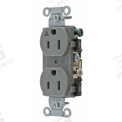 BRYANT Receptacle: Duplex, 5-15, Gray, 125V AC, 15 A, 2 Pole / 3 Wire (MPN CR15IGRY) - General Purpose Receptacles