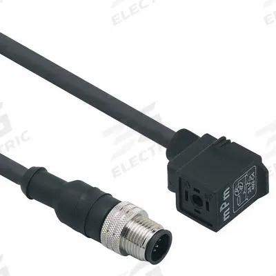 IFM Patch cable: M12 Male Straight x DIN Form C, 2 ft Cable Lg, PUR, Black - DIN Form C Solenoid Connector x M12 Cordsets