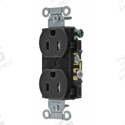 BRYANT Receptacle: Duplex, 5-15, Black, 125V AC, 15 A, 2 Pole / 3 Wire (MPN CBRS15BLKTR) - General Purpose Receptacles