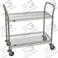 METRO Wire Shelf Utility Cart: 375 lb, 2 Shelf, 36 in L x 18 in W x 38 in H Dim, Silver, Flat (MPN HC3-2,1836NC-1,CC9744A-1,4LD). Key specifications — Shelf Orientation: Flat; Caster/Wheel Configuration: (2) Swivel; Finish: Chrome; Brand: METRO.