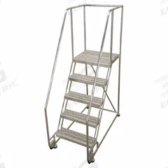 COTTERMAN Rolling Ladder: 4.2 ft Platform Ht, Assembled, Aluminum, 350 lb Load Capacity - Max (MPN 5TA26A3E20B8C50P6). Key specifications — Color: Gray; Brand: COTTERMAN; Handrail Configuration: Double Handrails; Rear Chain: None.