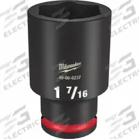 MILWAUKEE Deep Impact Socket: 1/2 in Drive Size, SAE, 1 7/16 in Socket Size, 6-Point, Deep, Friction (MPN 49-66-6237). Key specifications — attr1215501: MILWAUKEE; attr1215515: Black Phosphate; attr1215518: 1-7/16 in.