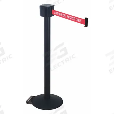 RETRACTA-BELT Barrier Post with Belt: Red, No Pattern, Authorized Access Only, 30 ft Belt Lg - Message Retractable Belt Post Barriers