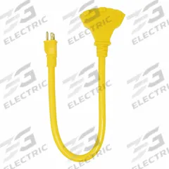 SOUTHWIRE Extension Cord: Outdoor Use, 2 ft Lg, 3 Outlets, 5-15P, 12/3, SJTW, Yellow, 15 A Current (MPN 4112SW8802). Key specifications — Brand: SOUTHWIRE; Temperature Rating: -40 Degrees to 140 Degrees F; NEMA Plug Configuration: 5-15P.