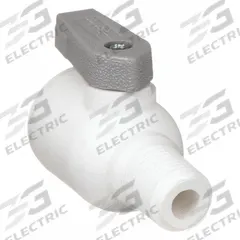PARKER Manual Two-Way Ball Valve: 1/4 in, Polypropylene, Straight, Push x MNPT, Full Port Ball Port (MPN LFPP4VMC4). Key specifications — Brand: PARKER; Handle: Lever.