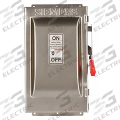 SIEMENS Safety Switch: Fusible, 60 A, Three Phase, 600V AC, 304 Stainless Steel, Indoor/Outdoor (MPN HF362S). Key specifications — Brand: SIEMENS.
