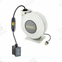 HUBBELL WIRING DEVICE-KELLEMS Extension Cord Reel: Ratchet Lock, 25 ft Cord Lg, 12 AWG, SJO, 5-20P (MPN HBLI25123GF220M1). Key specifications — Retractable Cord Ending NEMA Configuration: 5-20R; Feeder Cord Ending NEMA Configuration: 5-20P; Brand: HUBBELL WIRING DEVICE-KELLEMS.