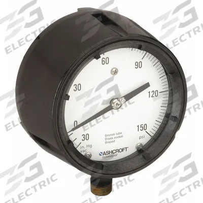ASHCROFT Process Compound Gauge: 0 psi to 150 psi, White, 4 1/2 in Dial, 1/2 in NPT Male - Brass/Bronze Wetted Parts & Plastic Casing