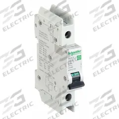SCHNEIDER ELECTRIC IEC Miniature Circuit Breaker: 6 A Amps, 60V DC, 14kA at 120/240V AC, Screw Clamp (MPN M9F42106). Key specifications — Brand: SCHNEIDER; DC Voltage Rating: 60V DC; Max. AIR Rating: 14kA at 120/240V AC; Terminal Connection: Screw Clamp; AC Voltage Rating: 240/415V AC.