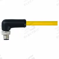 Cordset: M12 Male Right Angle X Bare Wire, 5 Pins, Yellow, TPE, 5 m Cable Lg, 12 A Max Current (A) (MPN 7700-P4211-U0D0500). Key specifications — Cable Jacket Color: Yellow; End 1 Gender: Male; End 1 Mounting Orientation: Right Angle; End 2 Connection Type: Bare Wire; IP Rating: IP65; Brand: MURRELEKTRONIK; Wire Size: 16 AWG; Cable Jacket Material: TPE.