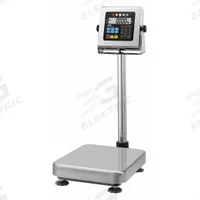A&D WEIGHING Food Scale: 16 3/4 in Weighing Surface Dp, 13 in Weighing Surface Wd, 13 in Overall Wd (MPN HV-60KCWP). Key specifications — Connection Ports: RS-232; Readability: 0.02 kg/0.05 lb/1 oz; Brand: A&D WEIGHING; IP Rating: IP65.