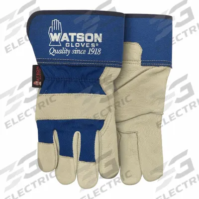 WATSON GLOVES Leather Gloves: M ( 10 ), Cowhide, Premium, Glove, Full Finger, Slip-On Cuff - Work Gloves