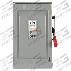 SIEMENS Safety Switch: Fusible, 60 A, Three Phase, 600V AC, Galvanized Steel, Indoor/Outdoor (MPN HF362R). Key specifications — Brand: SIEMENS.