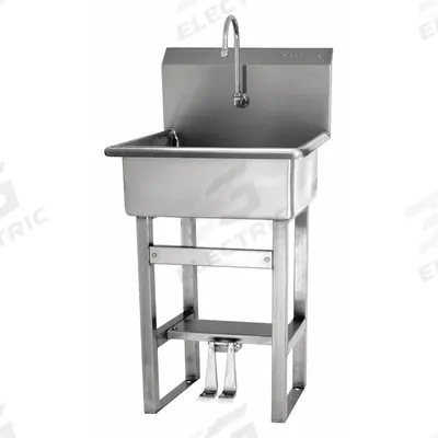 SANI-LAV Hand Sink: 46 1/2 in Overall Ht, 20 in Bowl Lg, 9 in Bowl Dp, 0.5 gpm Flow Rate - One-Station Freestanding Hand Sinks with Faucets