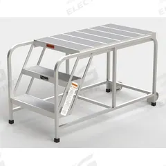 APPROVED VENDOR Mobile Work Platform: 2.5 ft Platform Ht - Max, 24 in x 42 in, Aluminum (MPN A005). Key specifications — Folding: Not Foldable; Mobility: Rolling; Use Location: Indoor; Brand: APPROVED VENDOR; Color: Silver; Height Adjustability: Fixed Height; Includes Handrails: Handrails Not Included; Locking Mechanism: No Locking Mechanism.