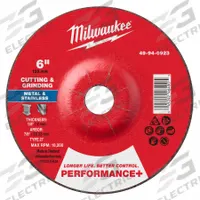 MILWAUKEE Cut-Off & Grinding Wheel: Type 27, 6" x 1/8" x 7/8", Zirconia Alumina, 24 Grit (MPN 49-94-0923). Key specifications — Brand: MILWAUKEE.