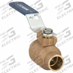 NIBCO Manual Two-Way Ball Valve: 3/4 in, Bronze, Straight, Sweat x Sweat, Full Port, Two-Piece, Blue (MPN S5857066-3/4). Key specifications — Brand: NIBCO; Handle: Lever.